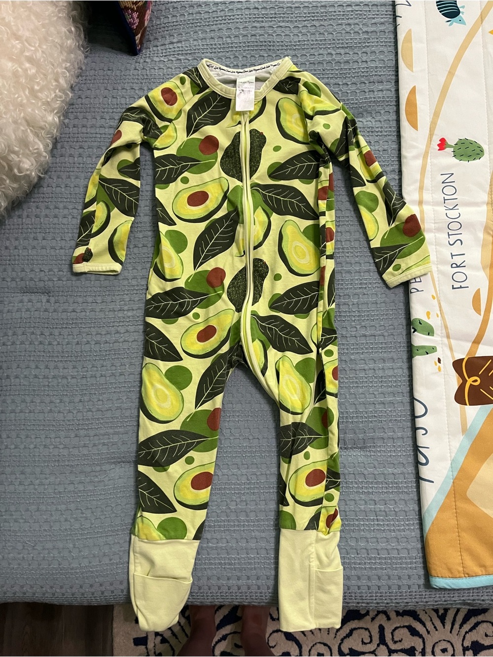 Avocado Print Green Kids Footed Pajamas with Front Zipper